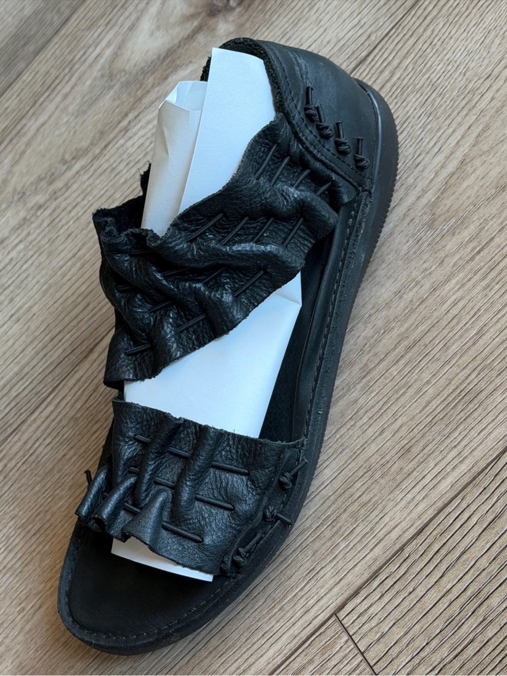 Loints of Holland Black Leather Fringe Sandals - Picture 2 of 10
